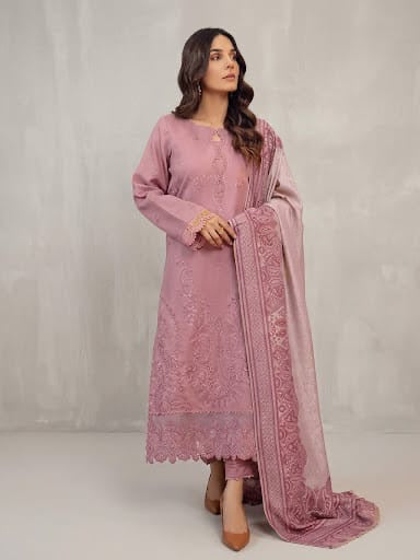 Elegant Pink Dhanak 3-Piece Suit – Premium Seasonal Collection