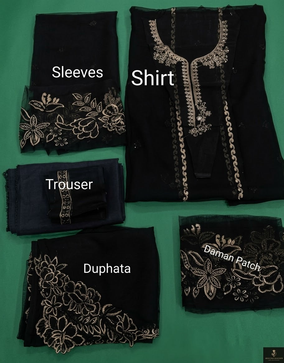 Noir Elegance — Black Chiffon Chadai Work Ensemble