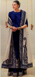 Premium Silk Embroidered Suit with Contrast Dupatta &amp; Appliqué Work