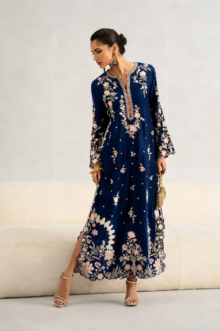 Ethnic Trending Silk Kaftan — Embroidered Collection