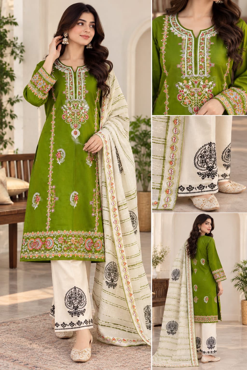 Premium Embroidered 3-Piece Suit with Wool Dupatta