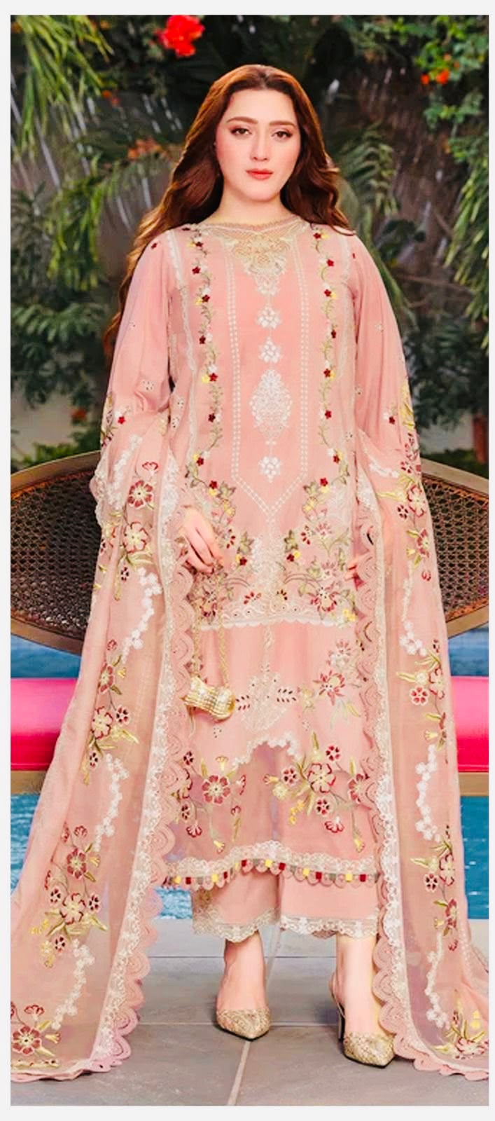 Premium Dhanak Embroidered Suit with Luxury Tissue-Work Shawl