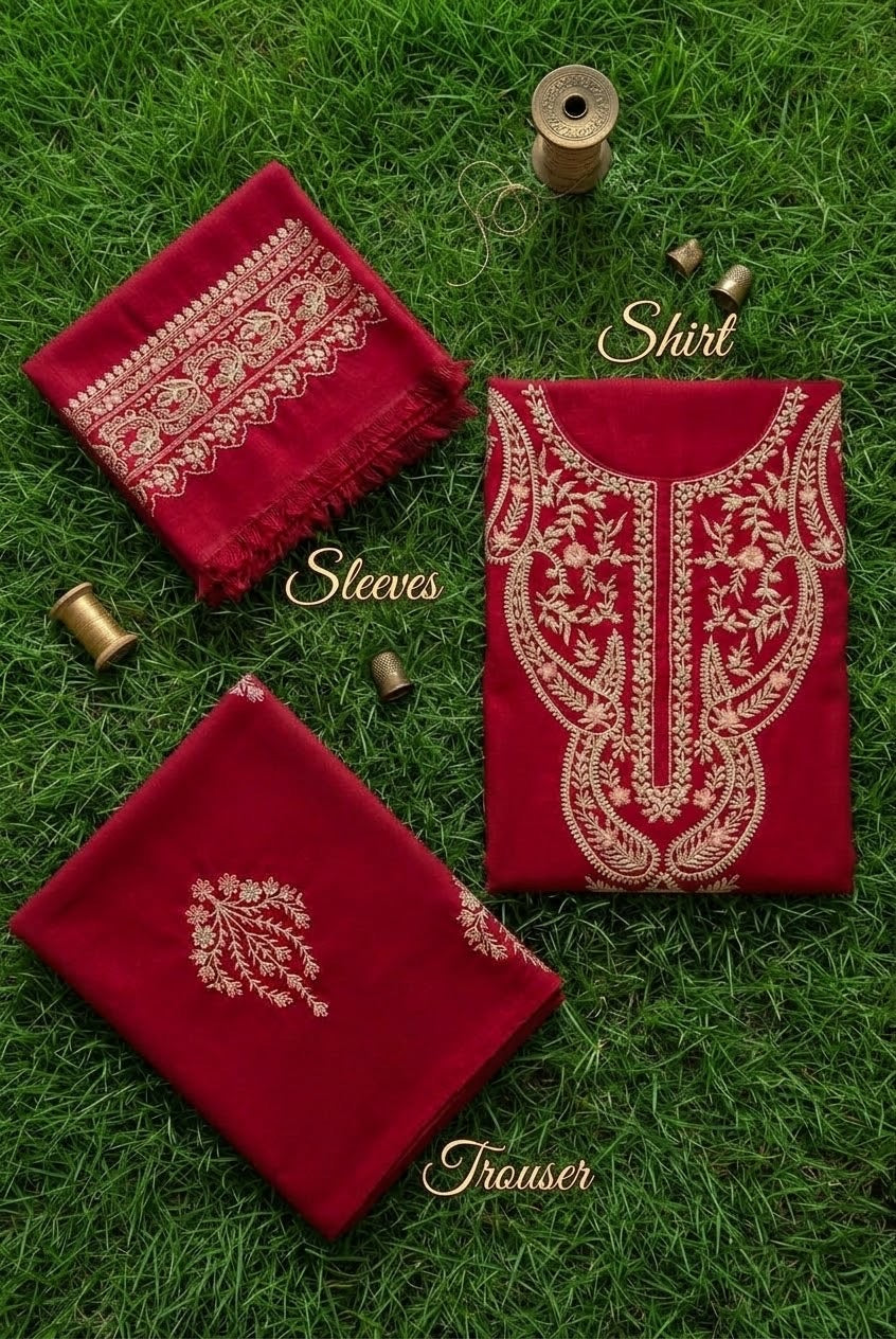 Ruby Royale — Red Chiffon Chadai Work Ensemble