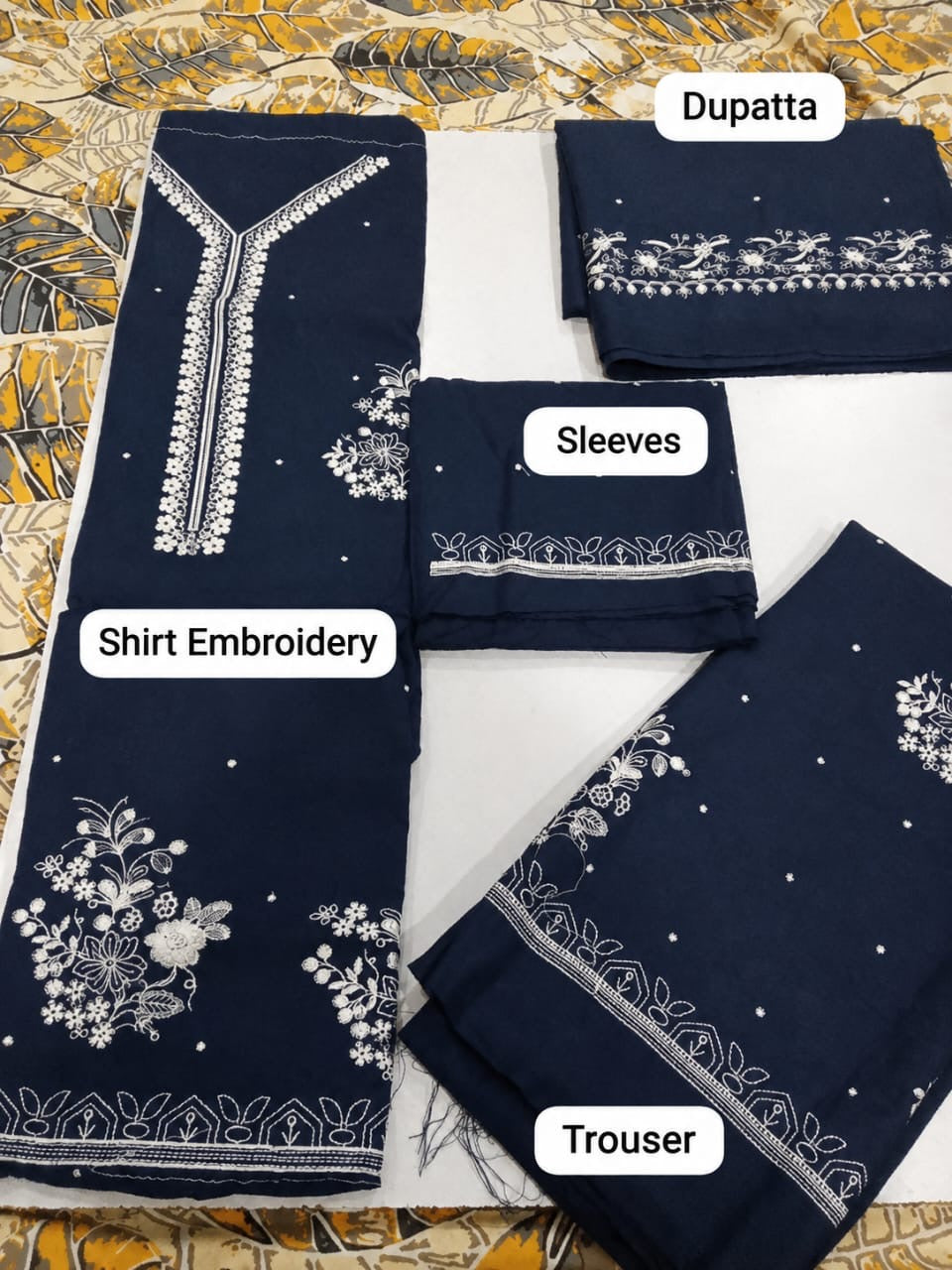 Midnight Grace — Navy Blue Embroidered 3-Piece Suit