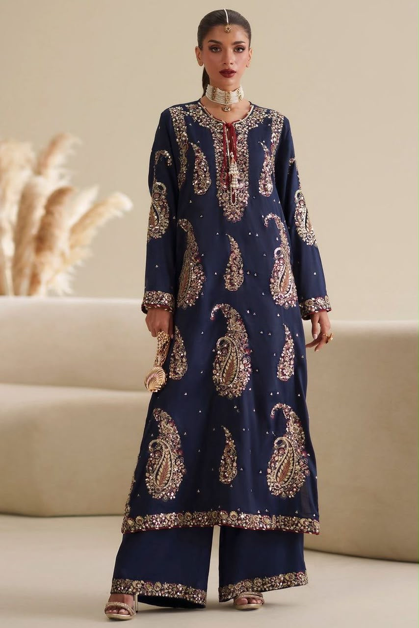 Premium Dhanak Embroidered Suit with Elegant Patch Details
