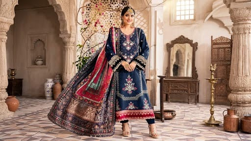 Maria B 3-Piece Dhanak Suit – Premium Collection