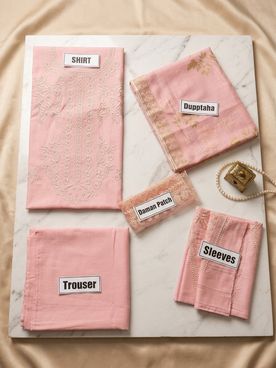 Elegant Pink Dhanak 3-Piece Suit – Premium Seasonal Collection